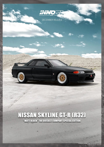 NISSAN SKYLINE GT-R (R32) Matt Black - The Diecast Company Special Edition Limited Quantity Production INNO64