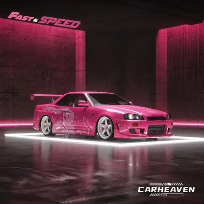 FS Skyline GT-R R34 High Wing Suki Pink *LIMITED 999* Diecast Model Car 1:64