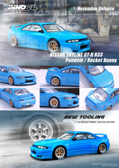 NISSAN SKYLINE GT-R (R33) PANDEM ROCKET BUNNY (BLUE) INNO64 1:64