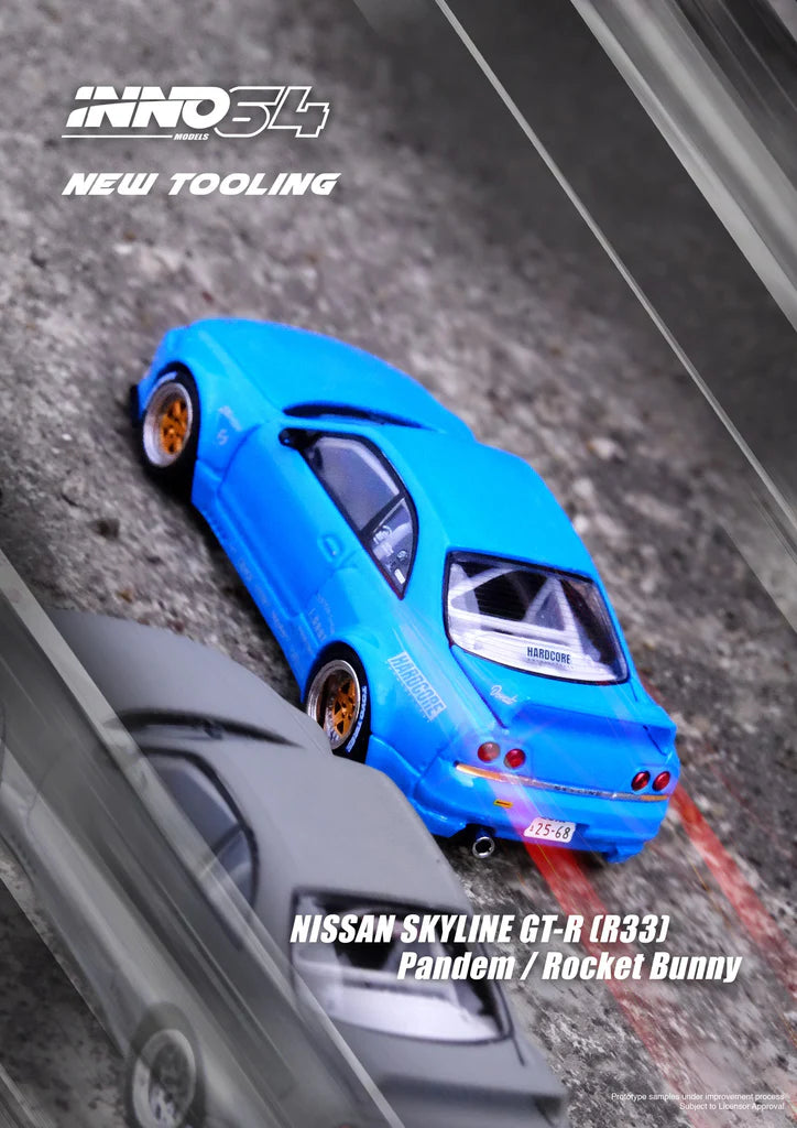 NISSAN SKYLINE GT-R (R33) PANDEM ROCKET BUNNY (BLUE) INNO64 1:64