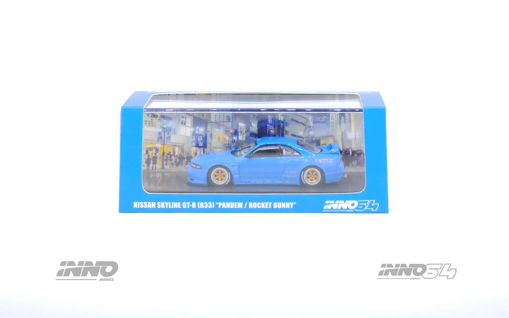 NISSAN SKYLINE GT-R (R33) PANDEM ROCKET BUNNY (BLUE) INNO64 1:64