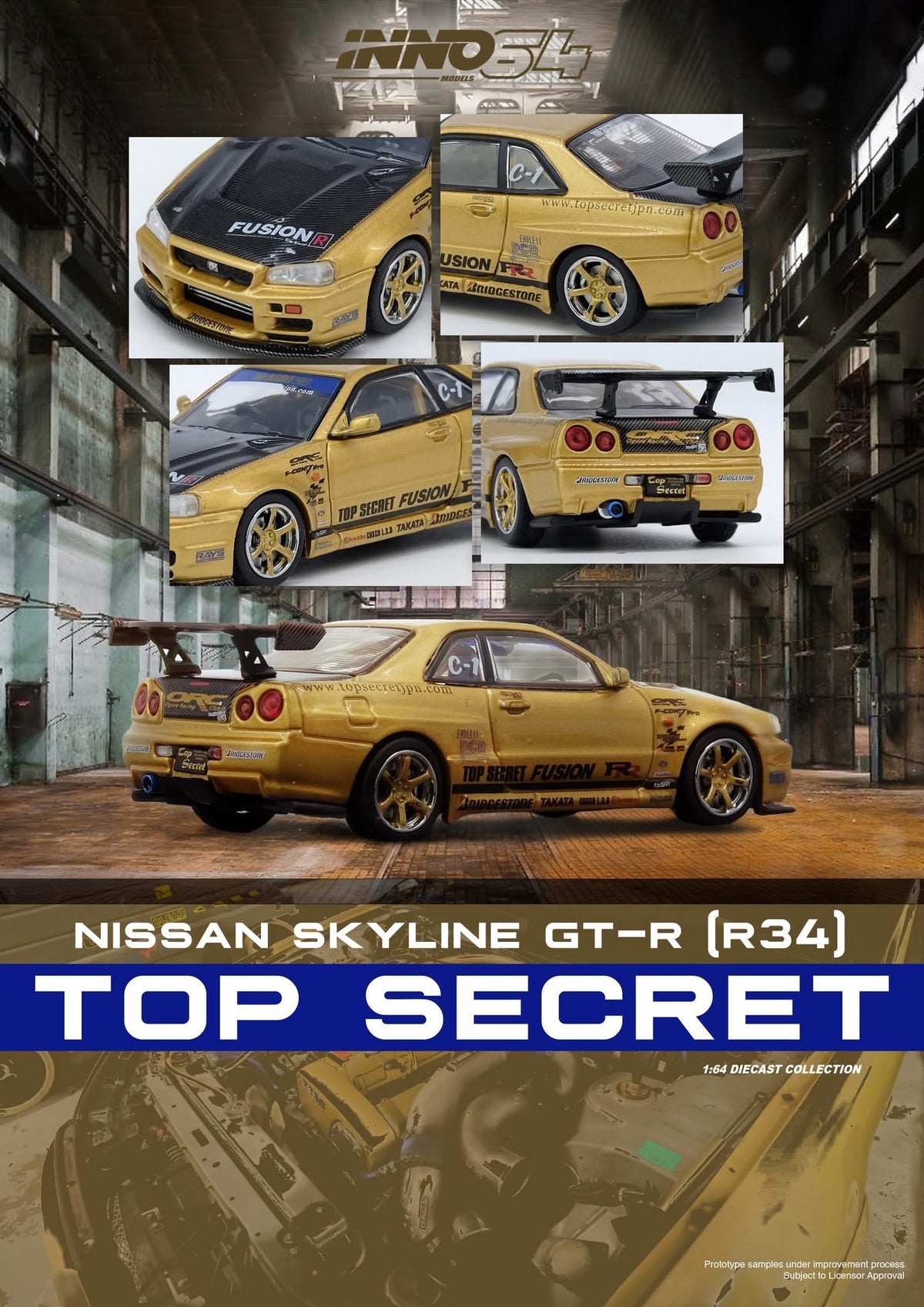 TOP SECRET R34 GT-R Gold INNO64 – Diecast Culture