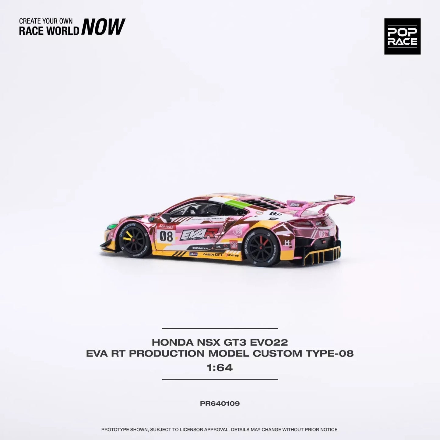 HONDA NSX GT3 EVO22 EVA RT PRODUCTION TYPE-08 Chrome Pink PR64-109 Pop Race 1:64
