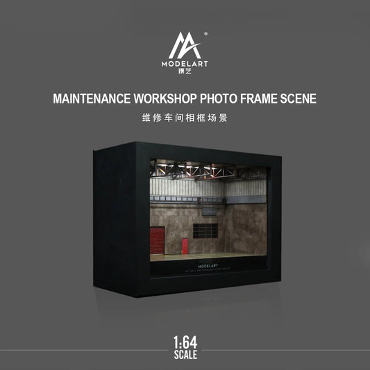 MAINTENANCE WORKSHOP PHOTO FRAME SCENE - w/ LED Lights MODELART 1:64