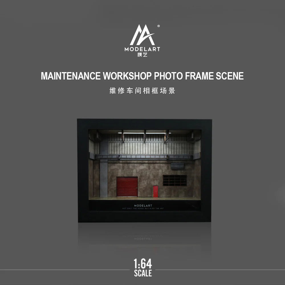 MAINTENANCE WORKSHOP PHOTO FRAME SCENE - w/ LED Lights MODELART 1:64