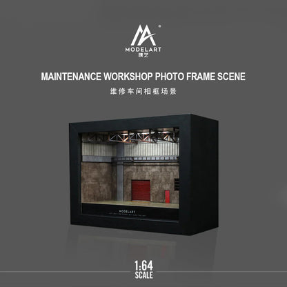 MAINTENANCE WORKSHOP PHOTO FRAME SCENE - w/ LED Lights MODELART 1:64