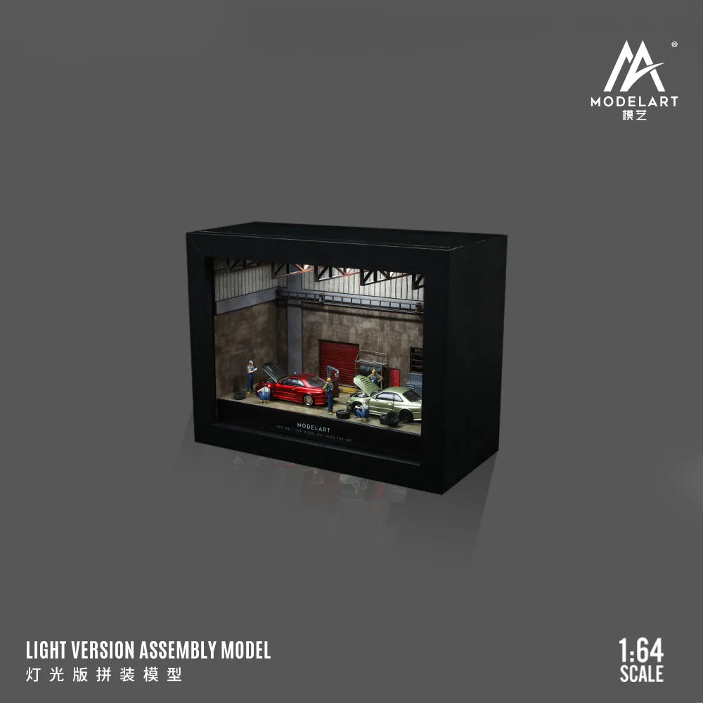 MAINTENANCE WORKSHOP PHOTO FRAME SCENE - w/ LED Lights MODELART 1:64