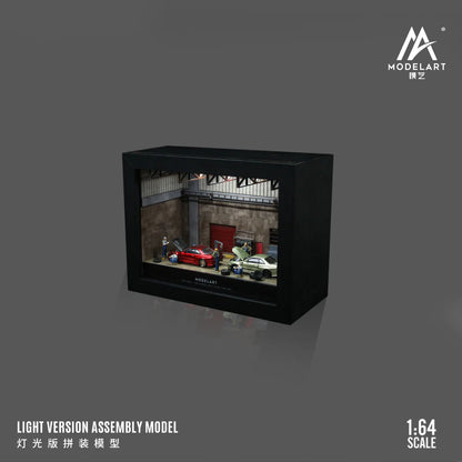 MAINTENANCE WORKSHOP PHOTO FRAME SCENE - w/ LED Lights MODELART 1:64