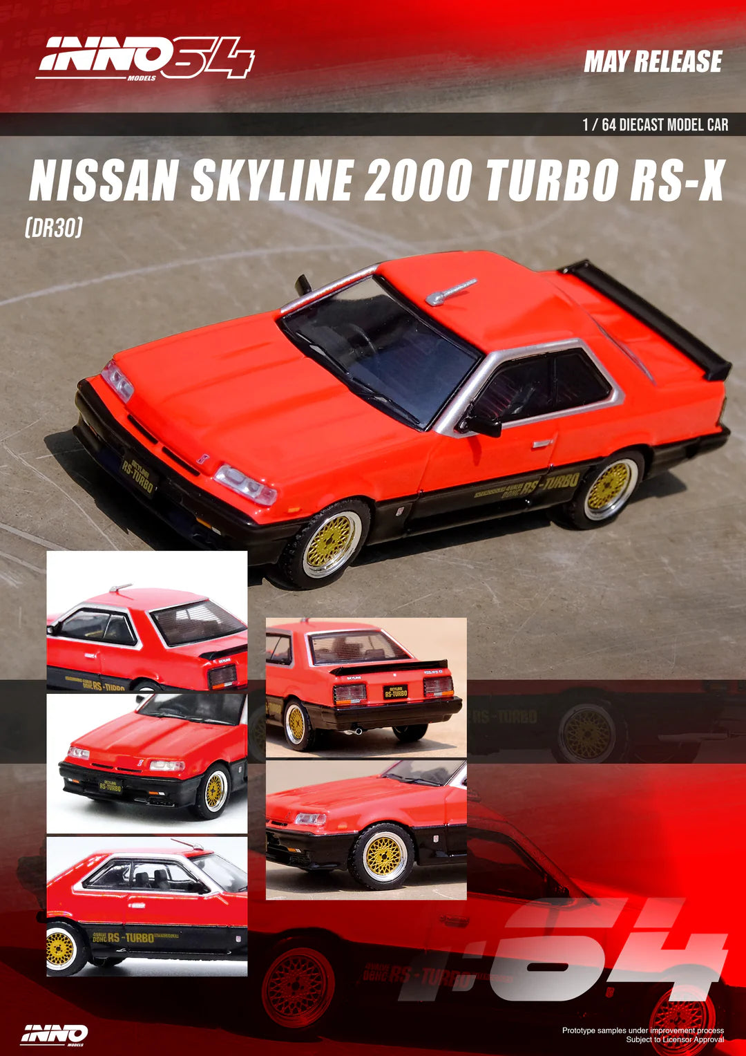 NISSAN SKYLINE 2000 TURBO RS-X (DR30) RED/BLACK INNO64