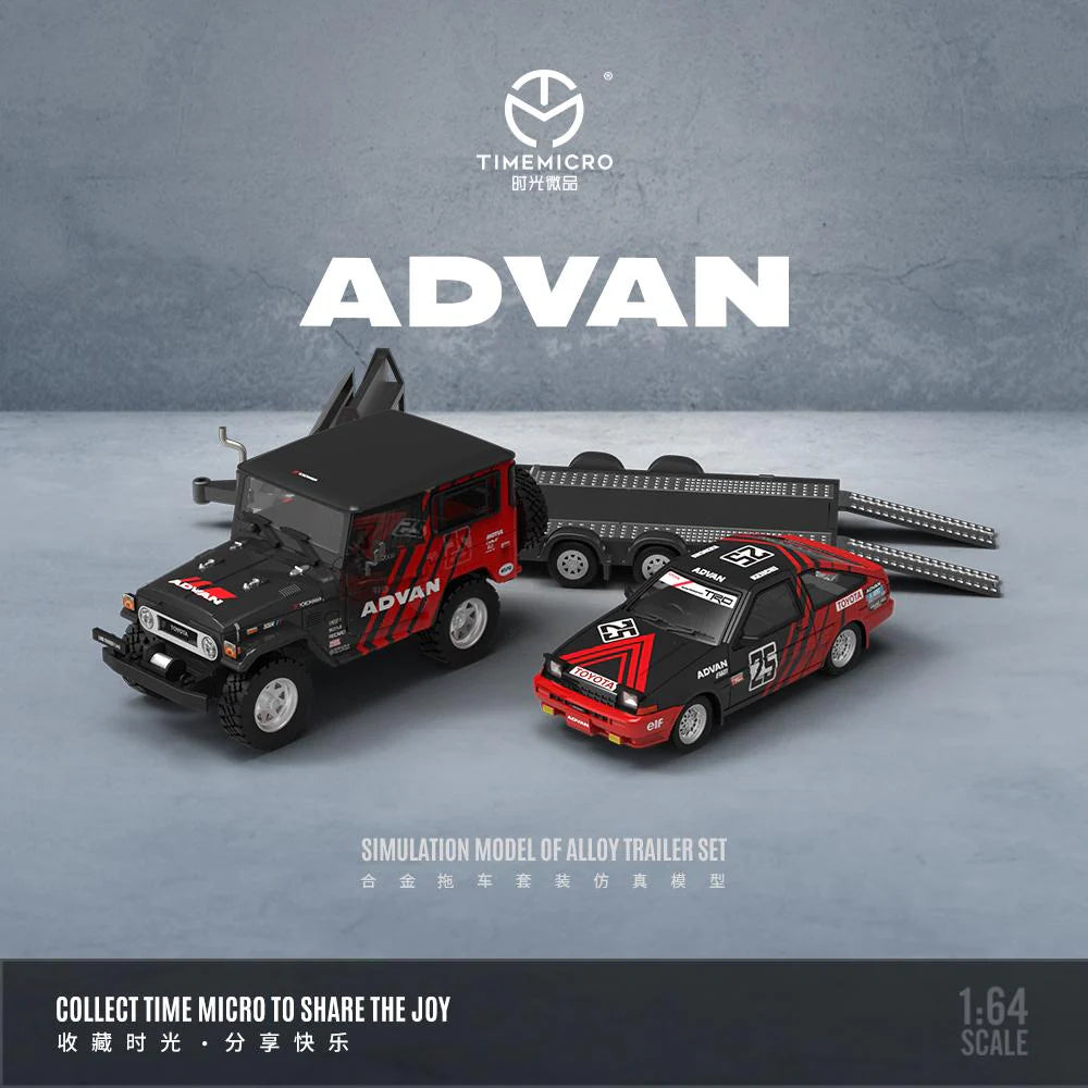 FJ40 TOYOTA & AE86 - TRAILER SET ADVAN *LIMITED TO 999pcs TimeMicro 1:64