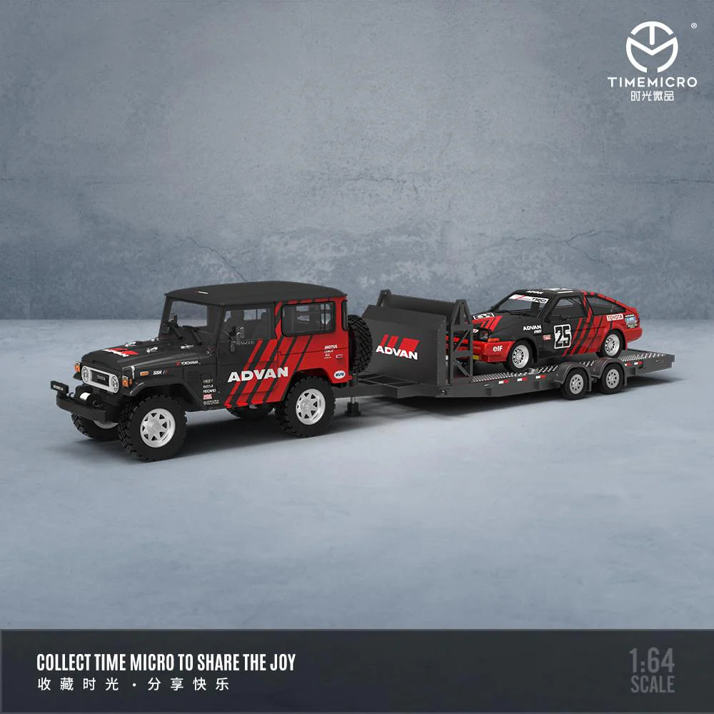 FJ40 TOYOTA & AE86 - TRAILER SET ADVAN *LIMITED TO 999pcs TimeMicro 1:64