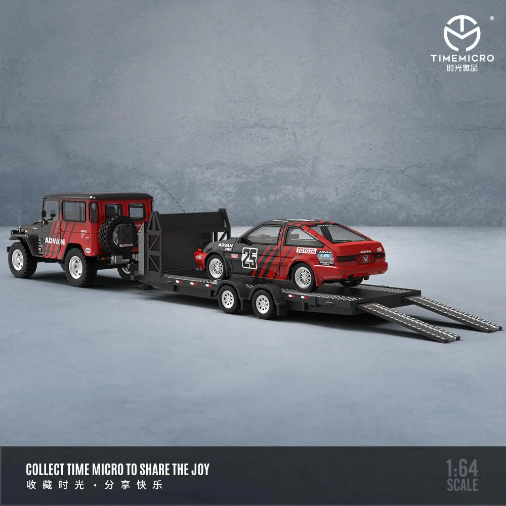 FJ40 TOYOTA & AE86 - TRAILER SET ADVAN *LIMITED TO 999pcs TimeMicro 1:64