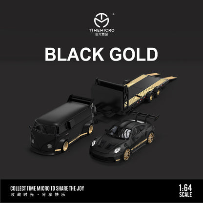 Porsche GT3 & Volkswagen T1 Black Gold Trailer Set - *LIMITED TO 999pcs* TimeMicro 1:64