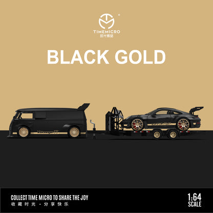 Porsche GT3 & Volkswagen T1 Black Gold Trailer Set - *LIMITED TO 999pcs* TimeMicro 1:64