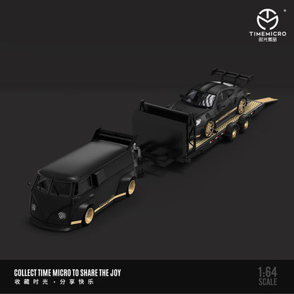 Porsche GT3 & Volkswagen T1 Black Gold Trailer Set - *LIMITED TO 999pcs* TimeMicro 1:64