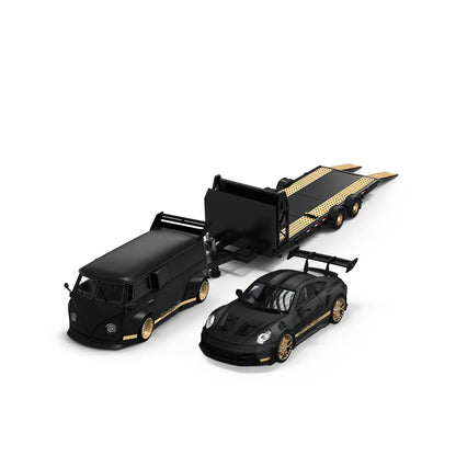 Porsche GT3 & Volkswagen T1 Black Gold Trailer Set - *LIMITED TO 999pcs* TimeMicro 1:64