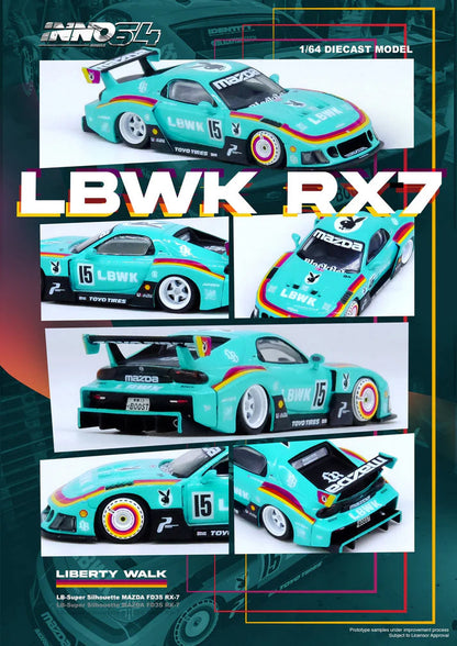 MAZDA RX7 (FD3S) LB-SUPER SILHOUETTE #15 TEAL BLUE BEIJING - INNO64 1:64