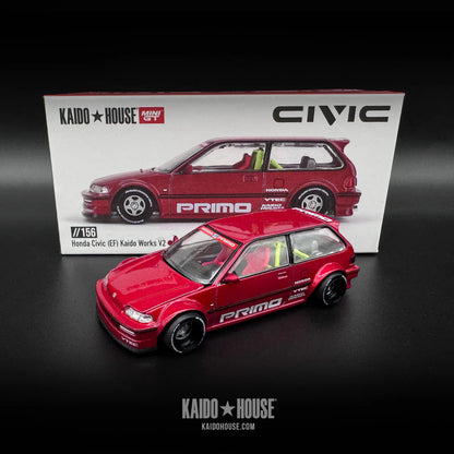 HONDA CIVIC (EF) KAIDO WORKS V2 (RED) KAIDOHOUSE X MINI GT KHMG156 1:64 Scale