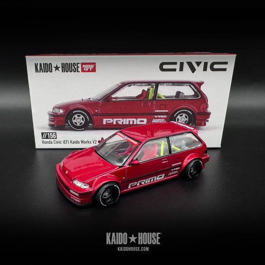 HONDA CIVIC (EF) KAIDO WORKS V2 (RED) KAIDOHOUSE X MINI GT KHMG156 1:64 Scale