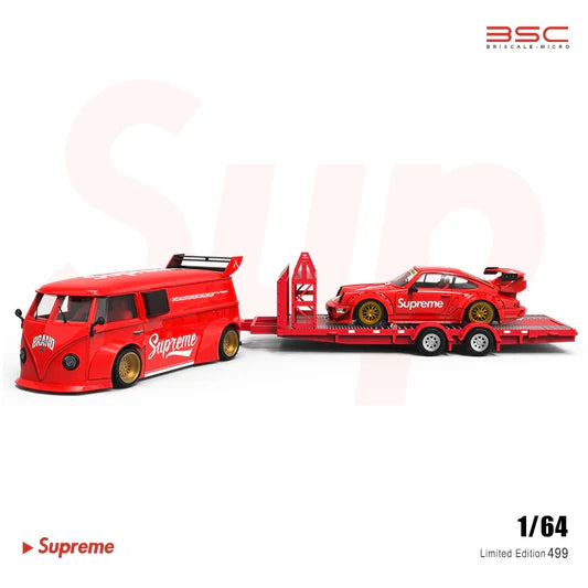 Briscale Micro - Trailer Set - Porsche 964 + VW T1 + Trailer Supreme (Limited to 499 Pieces World Wide) 1:64 Scale