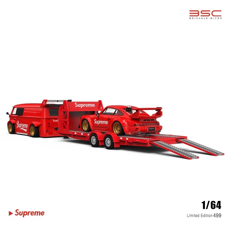 Briscale Micro - Trailer Set - Porsche 964 + VW T1 + Trailer Supreme (Limited to 499 Pieces World Wide) 1:64 Scale