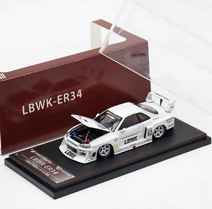 NISSAN GT-R ER34 #5 LBWK White Diecast Car - *LIMITED TO 999pcs* SW 1:64