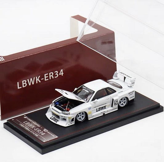 NISSAN GT-R ER34 #5 LBWK White Diecast Car - *LIMITED TO 999pcs* SW 1:64