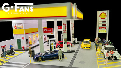 SHELL PETROL GAS FUEL STATION DIORAMA Display with LED Lights - G-FANS 1:64 (710035)