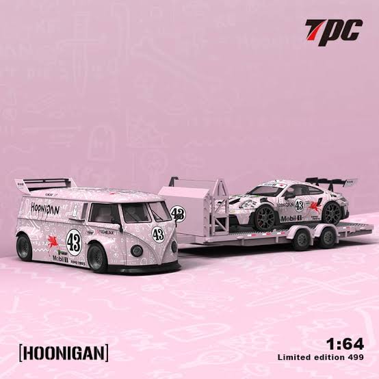 Pink Hoonigan Set - Porsche 992 GT3 RS + Volkswagen T1 + Trailer LIMITED TO 499pcs