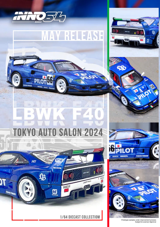 FERRARI F40 LBWK LIBERTY WALK 2024 TOKYO AUTO SALON #56 BLUE INNO64