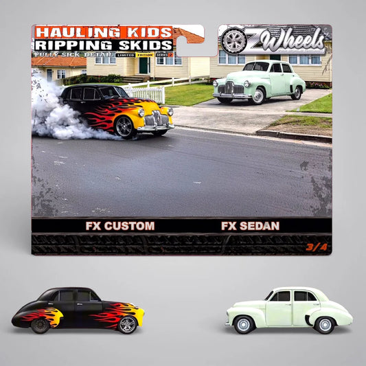 HOLDEN FX SEDAN TWIN SET -- HAULING KIDS & RIPPING SKIDS -- OZ WHEELS FSD 1:64
