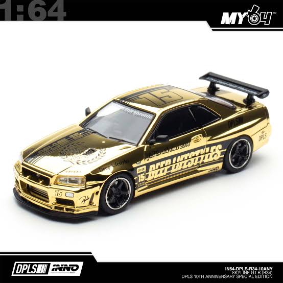 Nissan Skyline GT-R34 Gold Chrome (2026) Tokyo Autosalon Japan - INNO64 x DPLS 10TH Anniversary Limited Edition