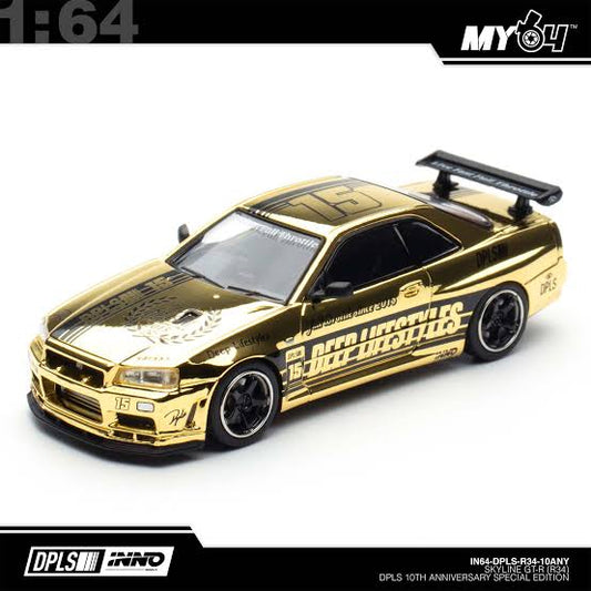 Nissan Skyline GT-R34 Gold Chrome (2026) Tokyo Autosalon Japan - INNO64 x DPLS 10TH Anniversary Limited Edition