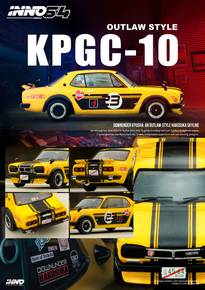 NISSAN SKYLINE 2000 GT-R (KPGC10) #23 YELLOW/BLACK INNO64 OUTLAW