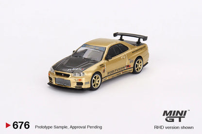 NISSAN SKYLINE GT-R R34 TOP SECRET (GOLD) JAPAN LIMITED -- MINI GT 1:64