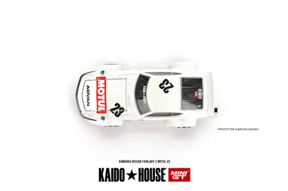 Datsun Fairlady Z Motul V3 White 064 Kaido House x MiniGT 1:64 Datsun Fairlady Z Motul V3 White 064 Kaido House x MiniGT 1:64